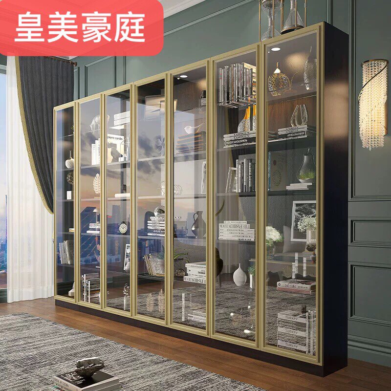 Light luxury post-modern solid wood corner bookcase Nordic display combination bookshelf with glass door office bookcase accessories