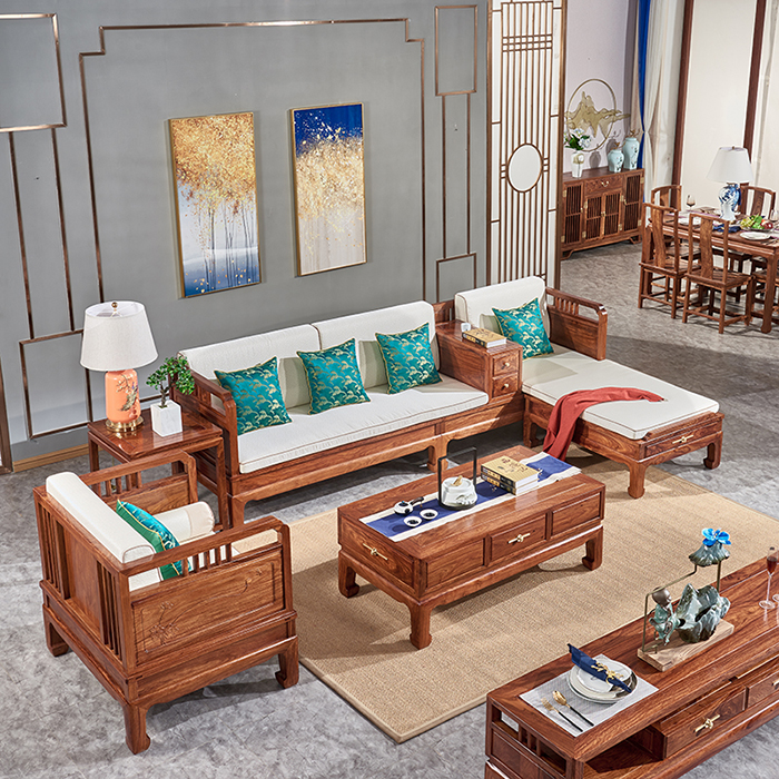 All solid wood new Chinese mahogany corner soft sofa national standard hedgehog red sandalwood rosewood living room small apartment furniture