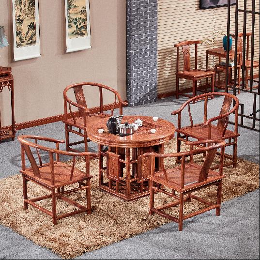 Red Wood Round Tea Table Chair Combo Hedgehog Purple Sandalwood Chinese Square Tea Terrace Flowers Pear Kongfu Tea A Few Small Family Type Tea Table