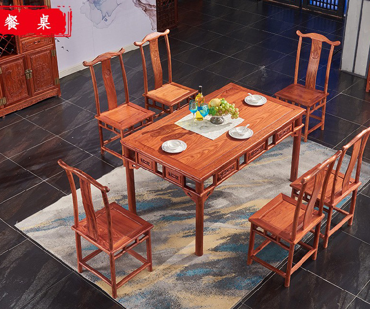 Red Wood Furniture Innate Hedgehog Purple Sandalwood Dining Table Flowers Pear Wood Solid Wood Table Combined Rectangular Table Dining Table