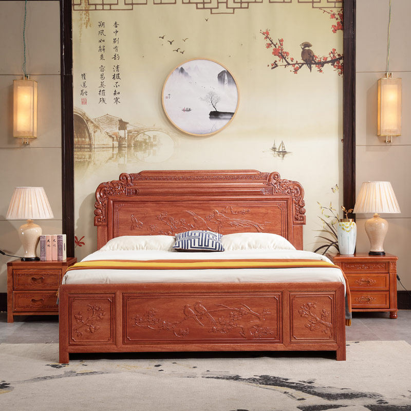 Flowers Pear Wood Double Man Bed Solid Wood Large Bed 1 8 m Wedding Bed Chinese Large Bed New Vintage Solid Wood Bed Master Bedroom Bunk Bed