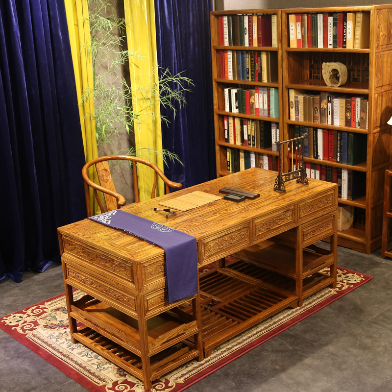 Solid wood office table and chair boss table desk antique Chinese furniture South elm desk painting case Table big class