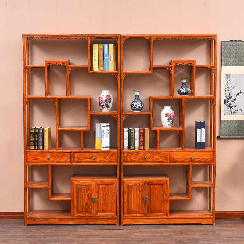 Pleasant Family Tribe Solid Wood Bookshelf South Elm Wood Bou Ancient Shelf Bookcase Multi Treasure Cabinet Antique Chinese Style Shelf