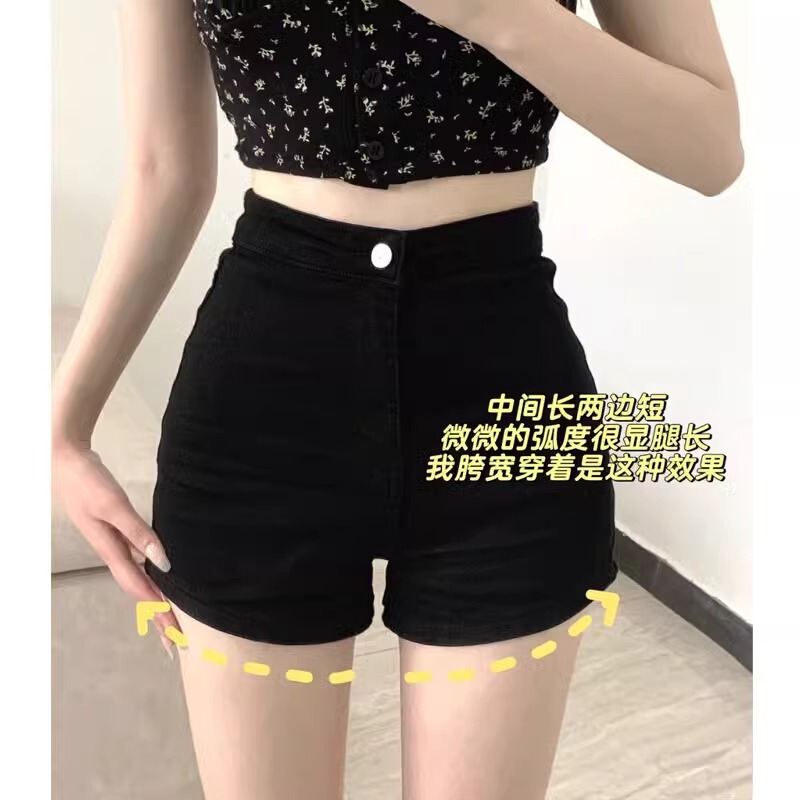 Petite Black Denim Shorts for Women, 2025 Spring/Summer New Style, High-Waisted, Slimming, Stretchy, Plus-Size, Hip-Hugging Hot Pants