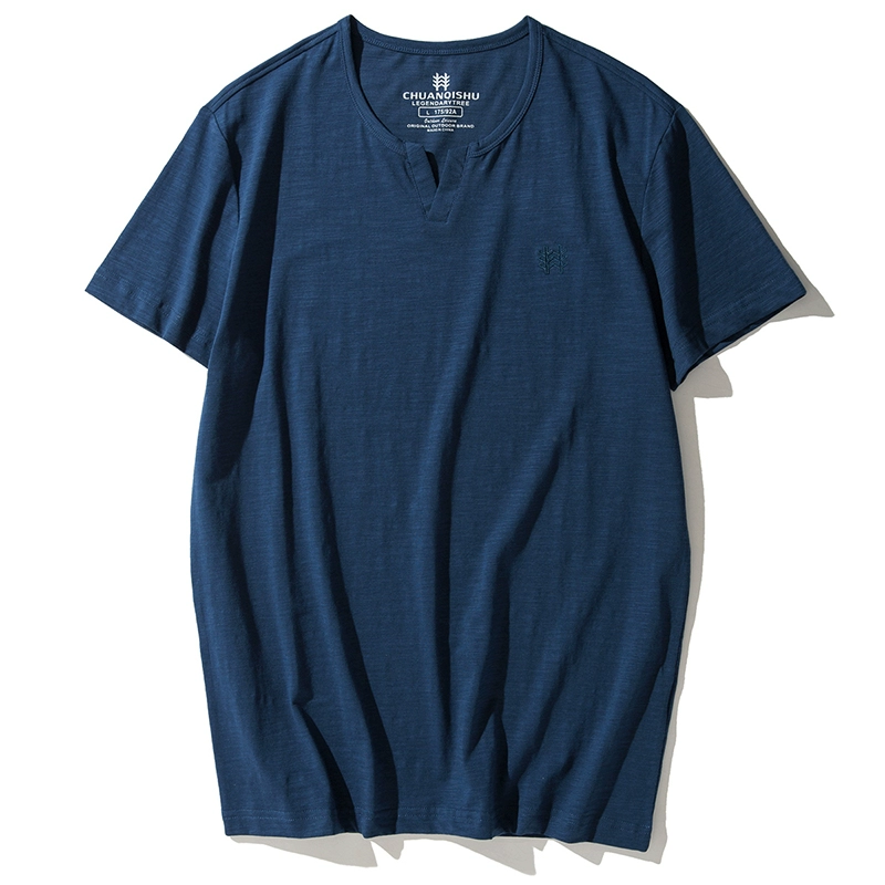 Mùa hè 2017 mới bằng tre cotton ngắn tay áo thun nam XL V-cổ rắn màu nửa tay áo xu hướng áo thun unisex