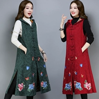 Retro phong cách dân tộc mùa thu mới thêu đĩa khóa jacquard cotton không tay áo gió áo khoác nữ áo len mỏng áo gió nữ