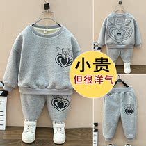 Boy plus velvet suit autumn and winter clothing 2021 new children handsome two-piece set small children Korean version of tide