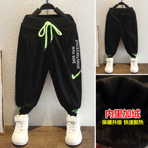 Boys sports pants plus velvet thickened autumn and winter models 2021 new childrens foreign style winter pants small children baby tide