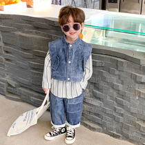 Childrens clothes boy spring suit 2023 cowboy boy baby handsome spring dress Han Fried Street leisure children three pieces