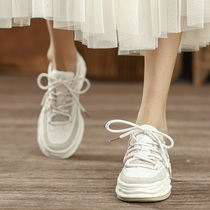 Three-cat uncles small white shoes women 2021 fall new 100 hitch genuine leather casual collage thick underfloor shoes old daddy shoe Korean version