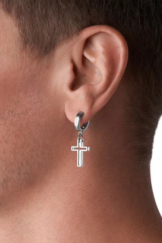 Italian Denim Fashion Brand/Ds Diesel Men's Trendy Cross Earrings/Ear Studs/Ear Accessories