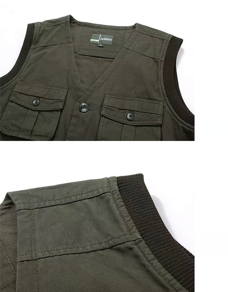 Mùa thu và mùa đông cha mặc vest nam áo khoác cotton trung niên khóa dày vest công cụ vest đa túi áo giả vest nam