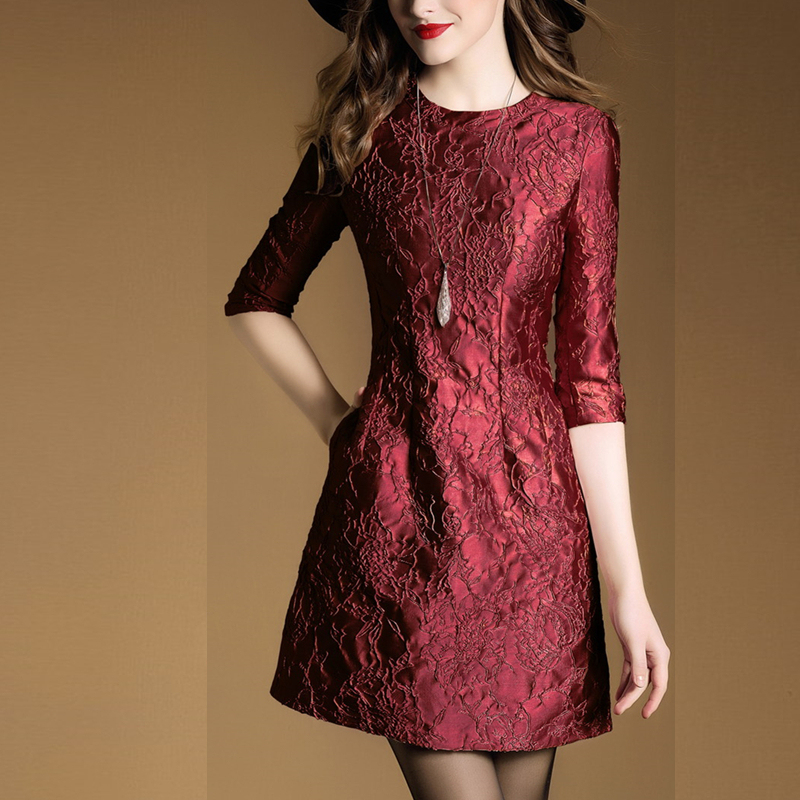 Foreign Trade Export 2025 Spring and Autumn New European and American Style High-End Jacquard A-Line Dress That Covers the Belly and Enhances Elegance