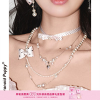 [Same style as Korean group] Original Dorothy wave point control miu double-layer sweater chain bow pearl necklace