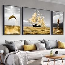 Modern minimalist atmosphere living-room decoration painting a sails smooth and luxurious and luxurious with the background wall triptych of the sofa