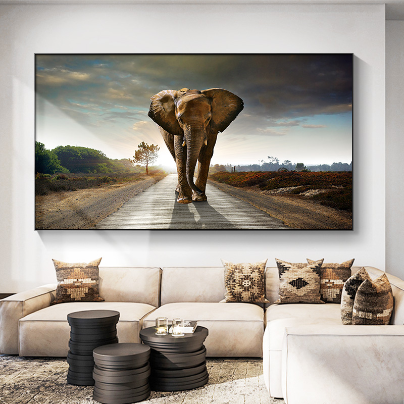 Modern minimalist living room sofa atmospheric decoration painting nature art painting black and white elephant animal large Nordic painting