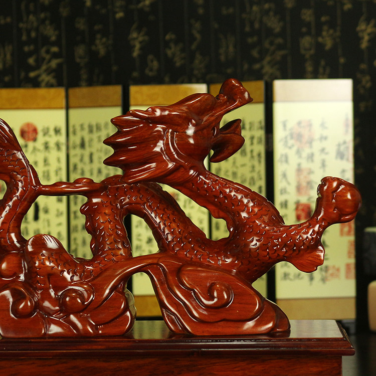 [USD 91.14] Wood Carving Dragon Ornament Feng Shui Mahogany Sheng Shi Teng Long Wooden Chinese