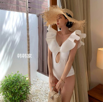 Net red Korean official online shopping summer small light luxury large ruffle lace-up back one-piece bikini swimsuit