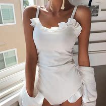 Han Han Family~former official website direct delivery of 2019 summer cute lace slim suspender one-piece swimsuit womens clothing