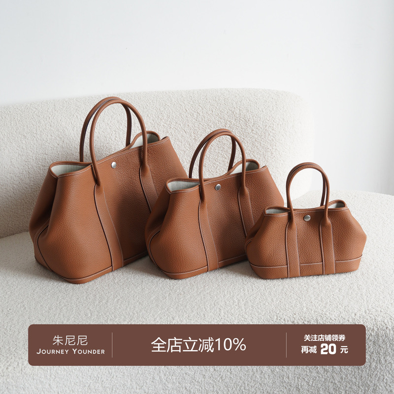 Junini Journeyy Waxed Thread Garden Party Garden Bag Negonda Cowhide Leather Tote Bag for Women