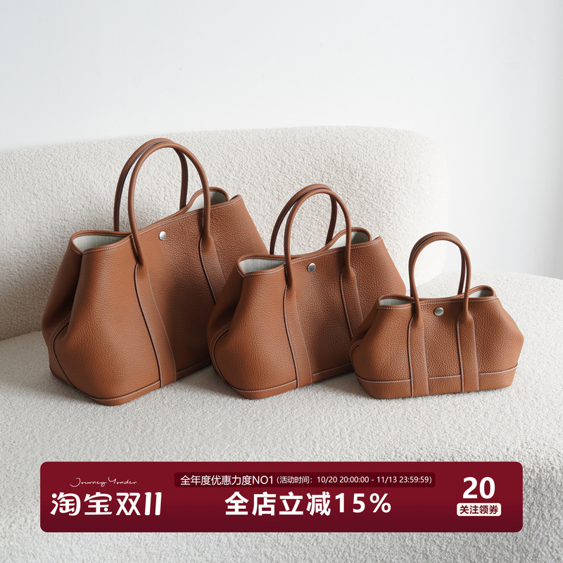 Junini Journeyy Waxed Thread Garden Party Garden Bag Negonda Cowhide Leather Tote Bag for Women