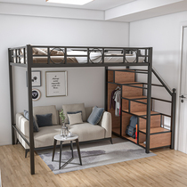 Nordic Iron Art High Shelf Bed Brief Dormitory Apartment Bed Small Family Type Province Space Iron Frame Bed Multifunction Loft Bed