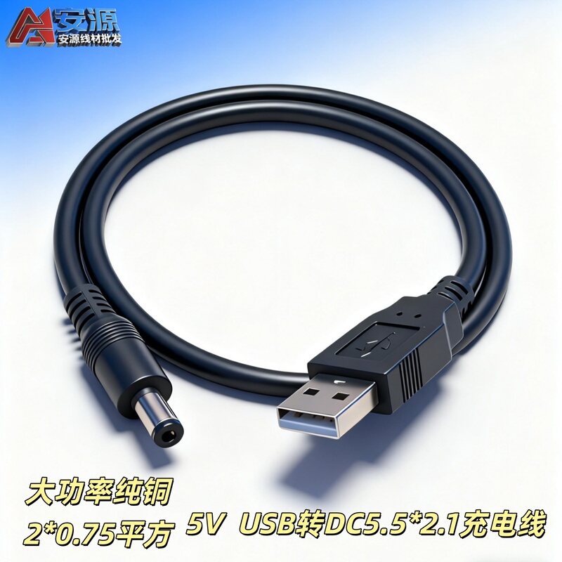 High-Power USB to Dc5.5*2.1 Power Supply Cable 0.75 Square Meters 10A5V Thickened Charging Power Cable