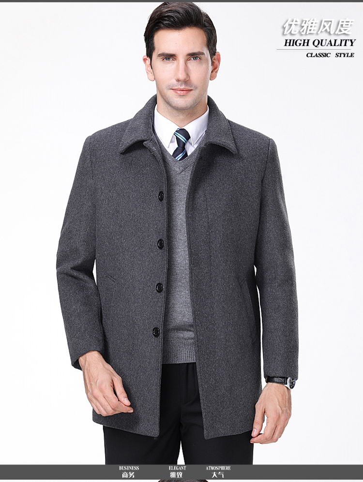 Áo khoác len nam trung niên cao cấp dành cho người trung niên dài cộng với áo khoác len cashmere trung niên dày áo len nam