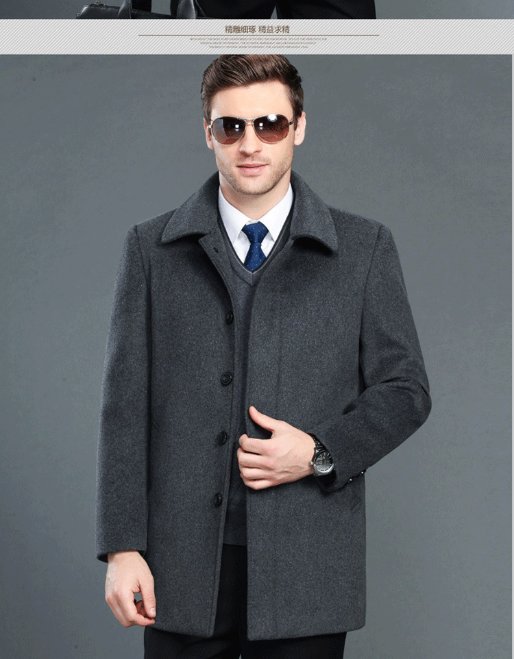2018 áo khoác cashmere mới trung niên mùa thu và mùa đông ngắn phần len trung niên áo len nam kinh doanh bình thường ao khoac nam