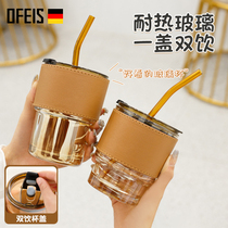Ofiss Wins High Face Value Bamboo Festival Cup With Lid Straw Cup Glass Cups Glass Coffee Cup Mesh Red Double Drink Cup