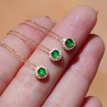 Emerald Egg Noodle Necklace Positive Green 18K Gold Mosaic Real Diamond Ice Green Round Pearl Lock Bone Chain Pendant Small And Delicate