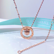 18K rose gold diamond round Roman digital pendant necklace lock bone chain sleeve chain woman one more wear and removable