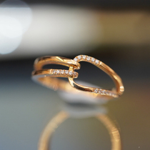 18K rose gold natural diamond ring female AU750 color gold tangled and diamond ring small crowddesign fashion 100 hitch