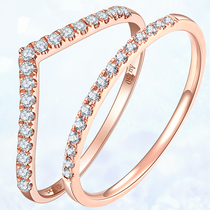 18K Gold V Character Platoon Diamond Straight Row Ring Rose Gold Platinum AU750 Female Ring Matching Diamond Lap 100 lap