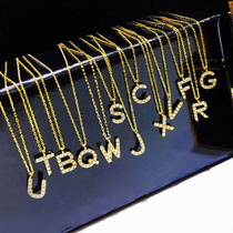 b letter necklace 26 English optional 18K gold natural diamond lock bone chain female rose gold platinum gold small