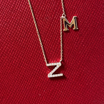 18K Gold Diamonds Letters Necklace Lock Bone Chain Women Gold 26 English Light Lavish Crowdshins Custom Rose Gold