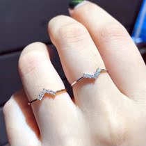 18K white gold rose gold natural diamond ring female V word 10 small freshens laminated wearing fashion 100 lap ring