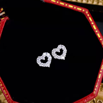 18K white gold natural diamond heart-shaped ear nail loving earrings with careful ear decoration female full drill group inlaid with 20 of peach heart