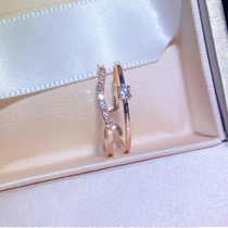 18K rose gold natural diamond ring hand decorated womens group inlaid double layer little fresh opening female ring AU750 real drill