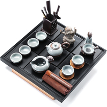 Youshang whole set of Wu Jinshi tea tray tea set Ge Kiln ceramic Kung Fu tea set Tea table Household simple water storage type