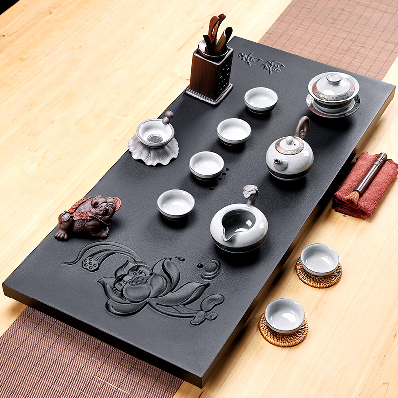 Friend is the whole piece of stone tea tray was sharply tea suit household violet arenaceous kung fu tea set, black gold stone tea tea