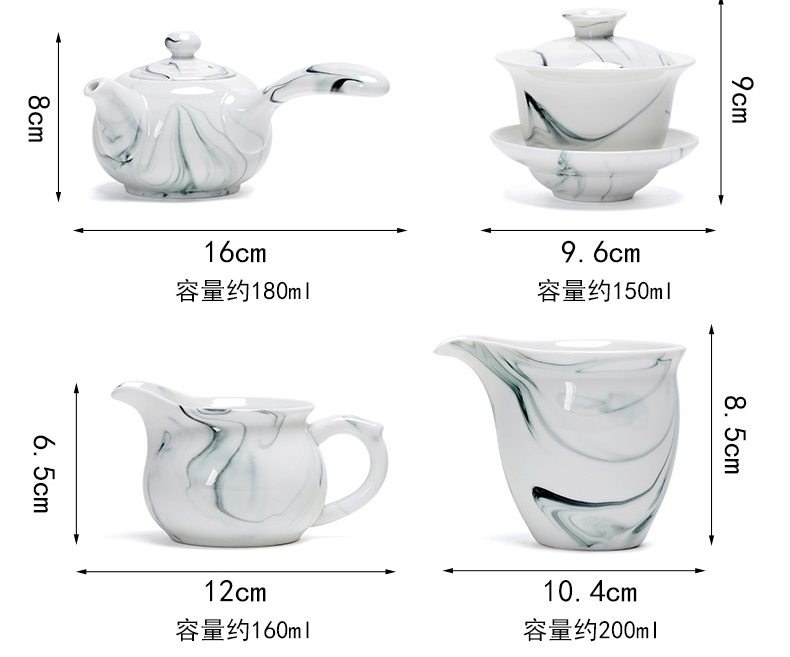 A complete set of ceramic kung fu tea set suits for Chinese style household hand - made teapot teacup tureen tea caddy fixings ink wind