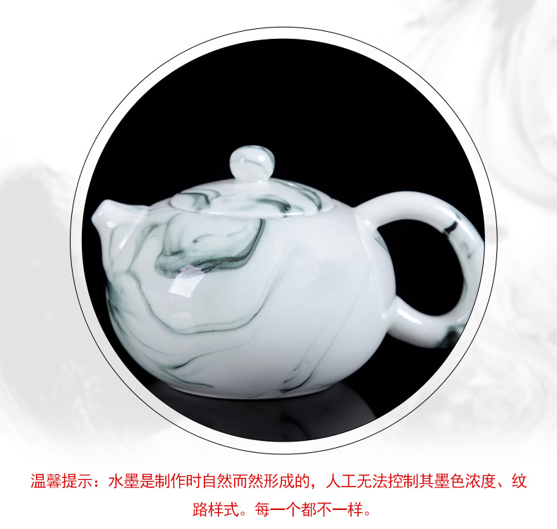 A complete set of ceramic kung fu tea set suits for Chinese style household hand - made teapot teacup tureen tea caddy fixings ink wind