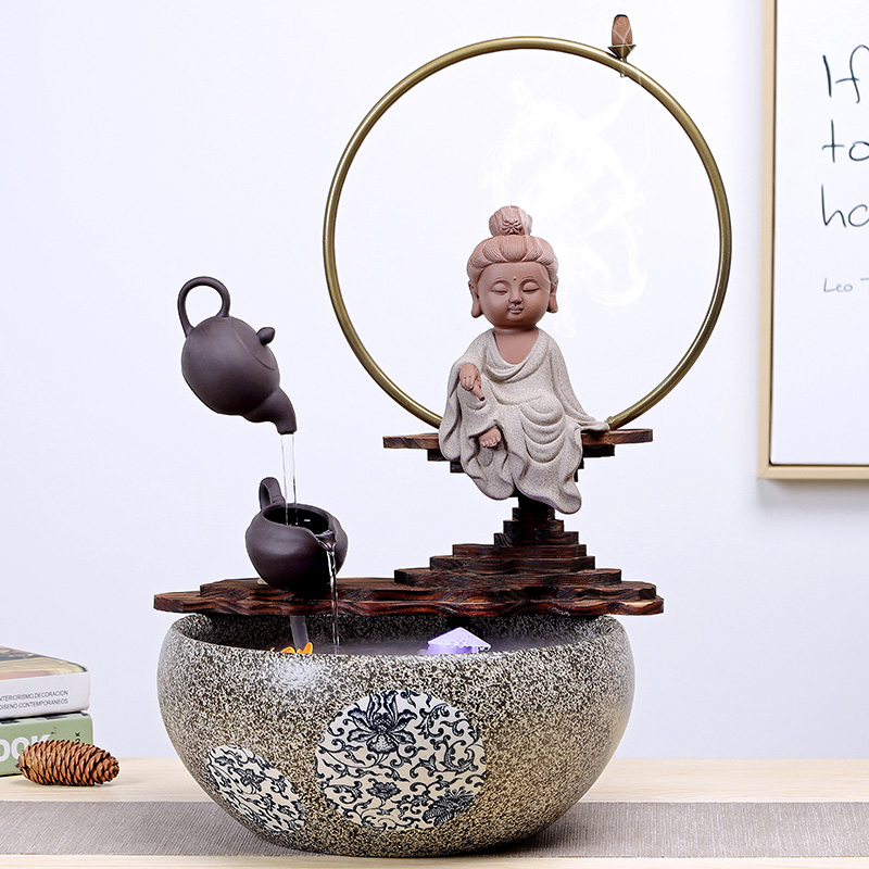 Creative humidifier water fountains in plutus feng shui living room office ceramic household crafts are opening gifts