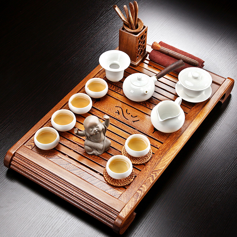 A friend is A complete set of chicken wings wood tea tray household purple sand tea set office kung fu tea set solid wood tea tea