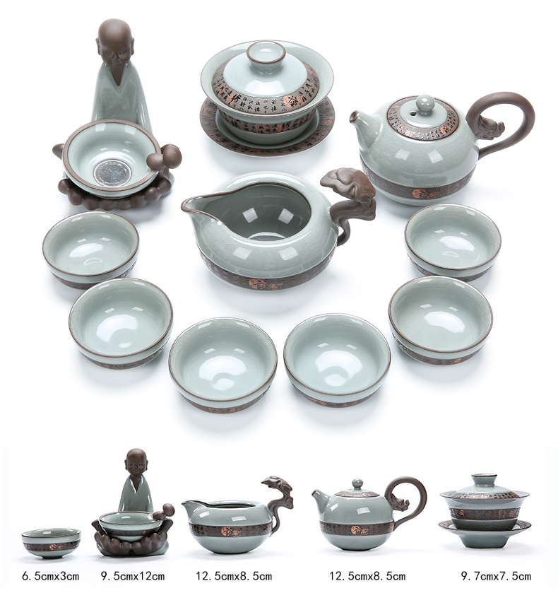 A complete set of purple sand tea set solid wood tea tray tea home office ceramic kung fu tea set the teapot tea accessories