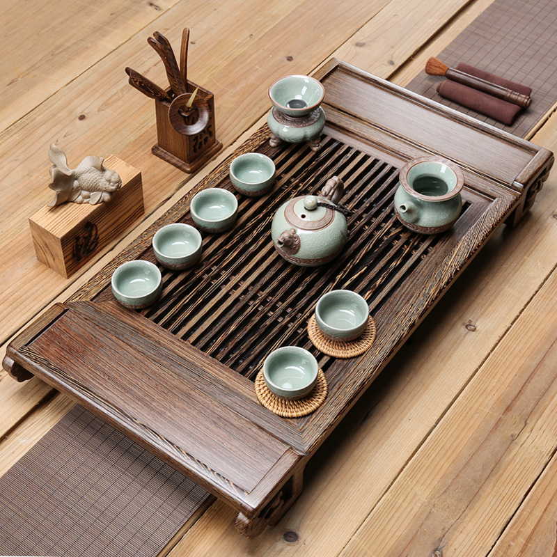 Wenge violet arenaceous kung fu tea set solid wood tea tray of a complete set of tea sets tea contracted household the draw - out type tea sea