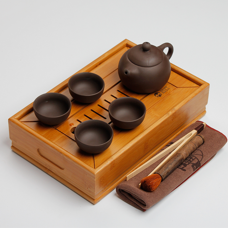 Friend is creative home small bamboo tea tray tea set and fresh water tea tray ceramic ice crack tea set a complete set of tea