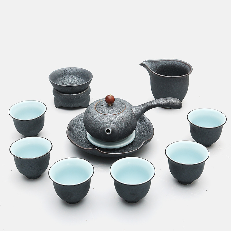 Iron glaze coarse ceramic tea set a complete set of kung fu Japanese ceramic teapot teacup tea pot bearing sea household head