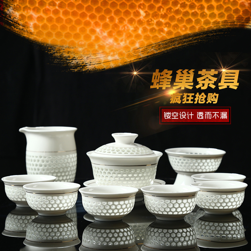 Friend is honeycomb hollow out sea teacups hand - made ceramic teapot tea custom kung fu and exquisite tea sets of a complete set of suits for